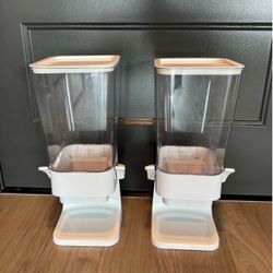 2-Piece Countertop Cereal & Dry Food Dispenser Set with Catch Trays – White/Beige