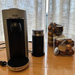 DeLonghi Nespresso Machine, Frother & Pods