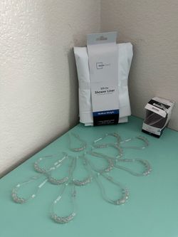 Mainstays bathroom utility accessories set of: a shower curtain & hooks-new.