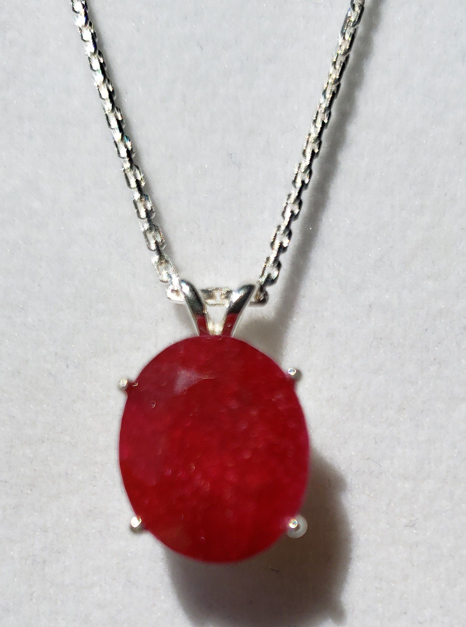 Natural Oval Ruby Silver Necklace