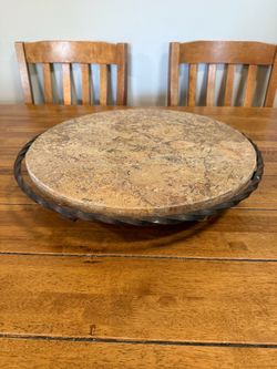 Large Travertine Stone Lazy Susan w/ Heavy Metal Base – 19.5”