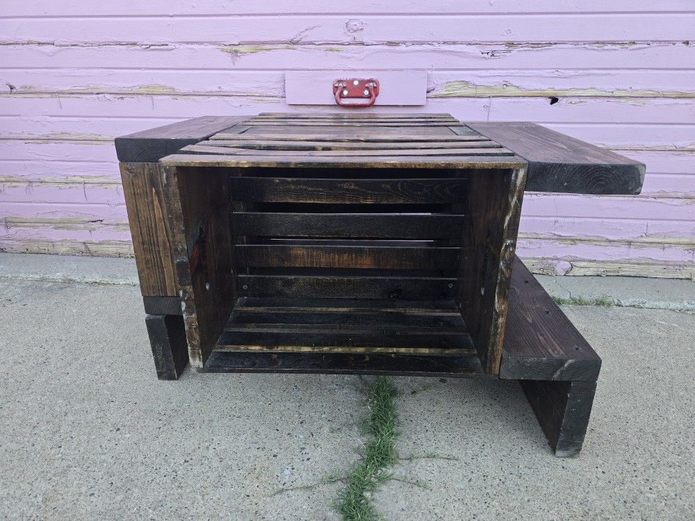 Vintage Wooden Coffee Table Rustic Folk Art