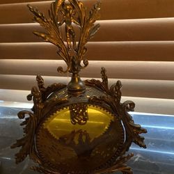 Vintage Ormolu Brass and Glass Cherub / Bird    Perfume Bottle Amber Glass Hollywood Regency 