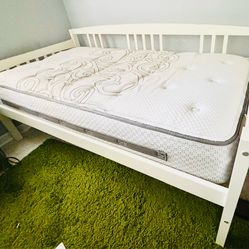 Twin white bed frame and mattress