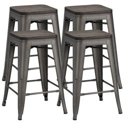 4pcs of Bar Stool with Wooden Seat for Indoor/Outdoor