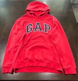 GAP Red Fleece Pullover Hoodie Logo Kangaroo Pocket Drawstring Men M