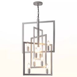 Modern Pendant Light Fixtures,Vintage 8-Light Farmhouse Chandeliers,Rectangle Hanging Island Light High Ceilings for Staircase, Hallway,Foyer