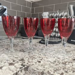 Set Of 4 Ruby Red Glasses