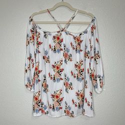 andthewhy Boho Floral White Halter Tunic Top