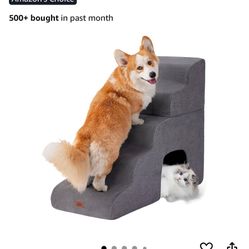 Gray Curved Dog Stairs Ramp for High Beds 28.7" H, 5-Step Dog Steps for Small Dogs and Cats, Pet Stairs for High Bed Climbing, Non-Slip Balanced Pet S