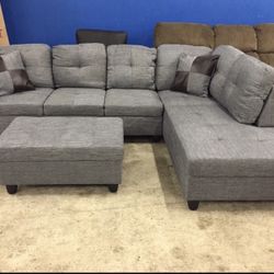 Gray Linen Sectional Couch 