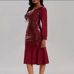 Long Sleeved Dress Evening Dress Sequined Slim High Waisted Fishtail Dress