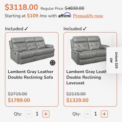 Leather Recliner Sofa For Sale ($1200 Negotiable)