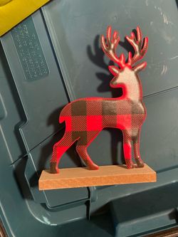Buffalo Plaid Wooden Reindeer Decor