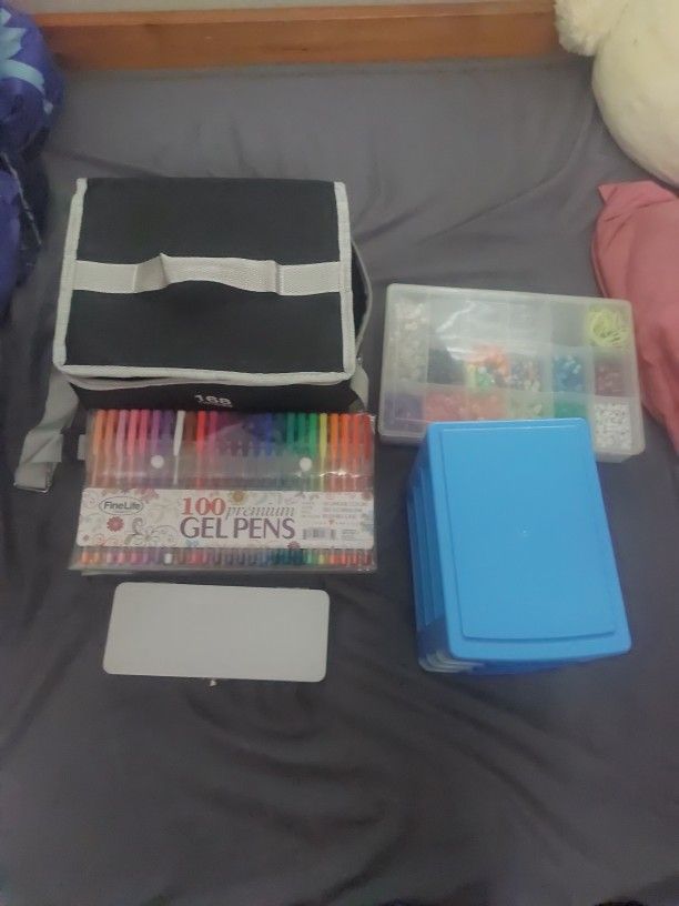 Beads, 94 Gel Pens, 100 Watercolors, 168 Alcohol Markers, And 3 Layer Cubby