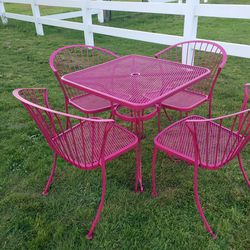 4 Piece Pink Wrought Iron Set