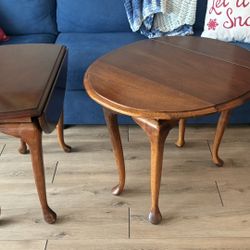 Vintage Drop Leaf Side Tables (Pair) – Rotating Tops, Queen Anne Style