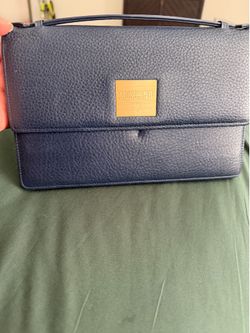 Navy blue leather clutch