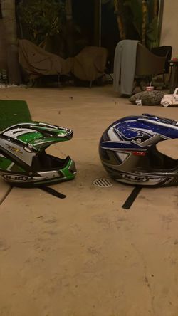 HJC helmets blue and green
