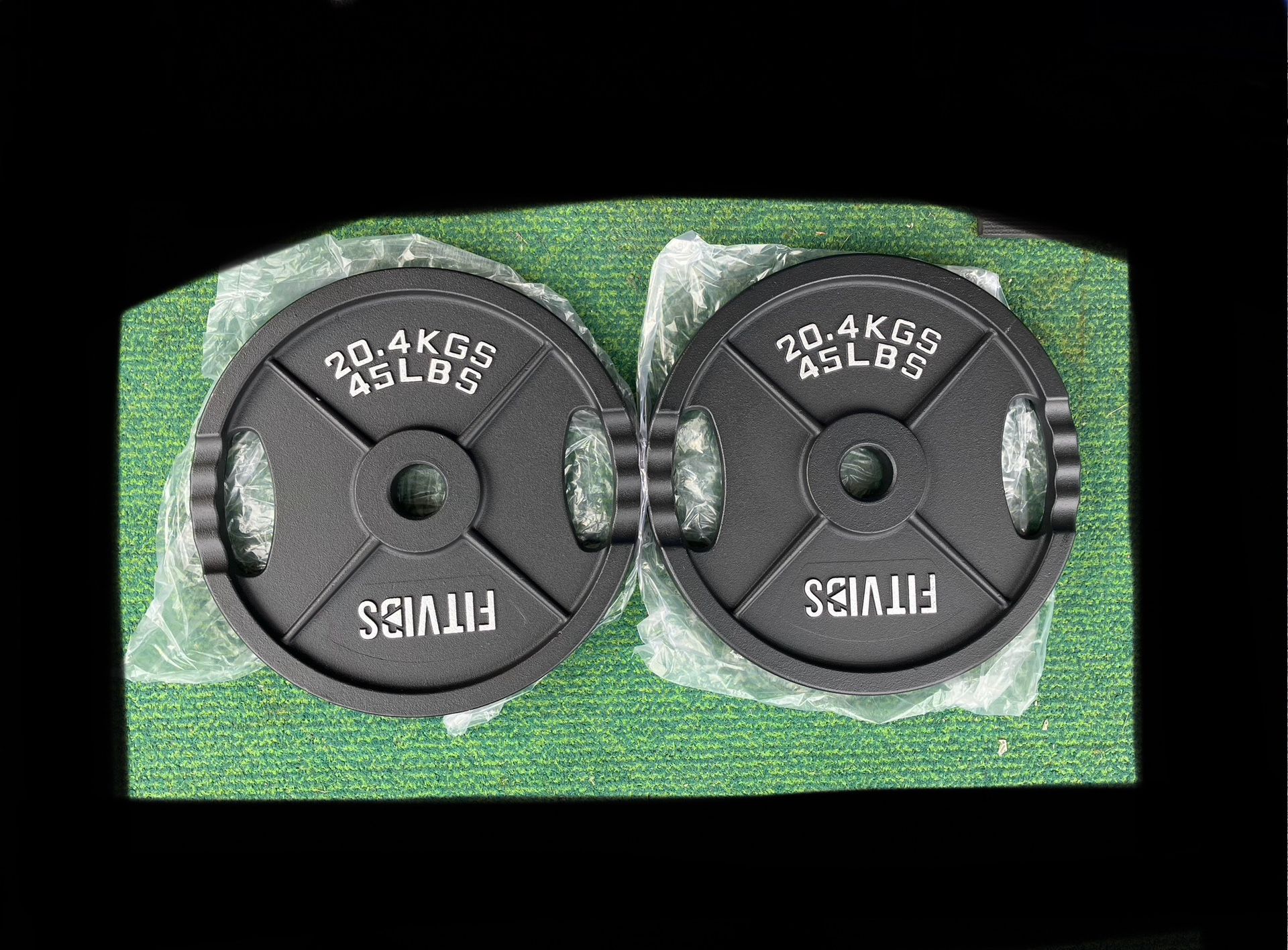 NEW Olympic 45lbs 2" weight plates for Barbell bar weights plate 45 lb Ibs 45lb set cast iron Pair #