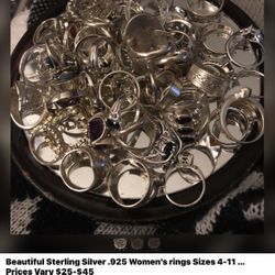 Beautiful Sterling Silver .925 Rings For Sale... Variety Of Styles.... Price Range $25-$45 .... Sizes 4-11