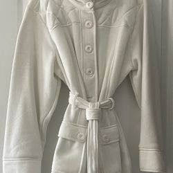 Cream Quilted Funnel Neck Belted Jacket