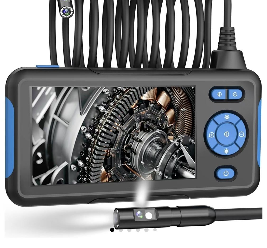 Industrial Endoscope Borescope Camera with 8 LED Lights,HD Waterproof Dual Lens Snake Camera, Inspection Camera for Sewer, 16.5ft Semi-rigid Cable-Por