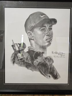 Framed Tiger Woods Photo B&W