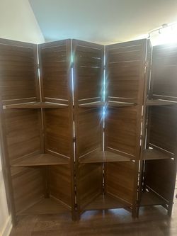 Wood Folding Room Divider with Shelves