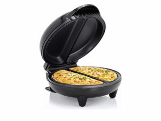 Elite Gourmet EOM205 Non-Stick Omelet Frittata Snack Pocket Maker for 2 Individual 6.5" Omelets, Stainless Steel and Black