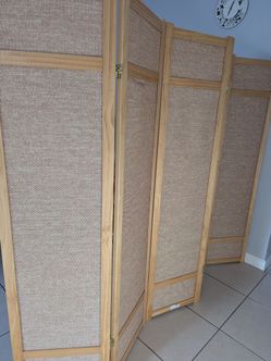 Five Panels Wood and Jute Room Divider