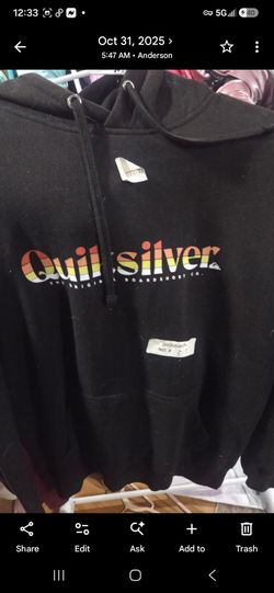 Quiksilver Black Pullover Hoodie LG