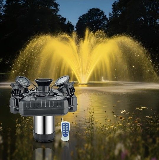 Premium LED Pond Fountain with RGB Lighting System, Stainless Steel Rotor, All-Copper Motor, Remote Control, Dynamic Color Changing, for Garden Ponds 