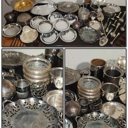 X44 VINTAGE ESTATE SILVER & SILVER PLATED ASSORTED MIXED LOT SILVERWARE FLATWARE WALLACE ORNAMENT THIMBLE CUP