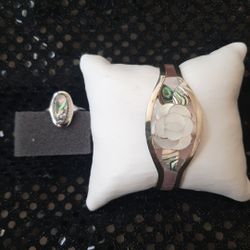 Mother Of Pearl &Abalone Cuff Bracelet & Abalone Ring