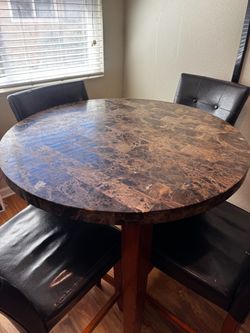 Round Marble-Top Pub Table with 4 Chairs