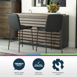 Set Of 2 Queer Eye Corey Counter Stool, Black Faux Leather