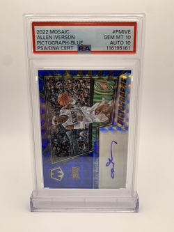 Allen Iverson 2022 Mosaic Pictograph Blue /49 PSA 10 AUTO 10 GEM MINT