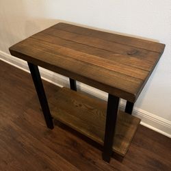 Alaterre Furniture Pomona 27-Inch Wood End Table in Rustic Natural Finish with Metal Legs