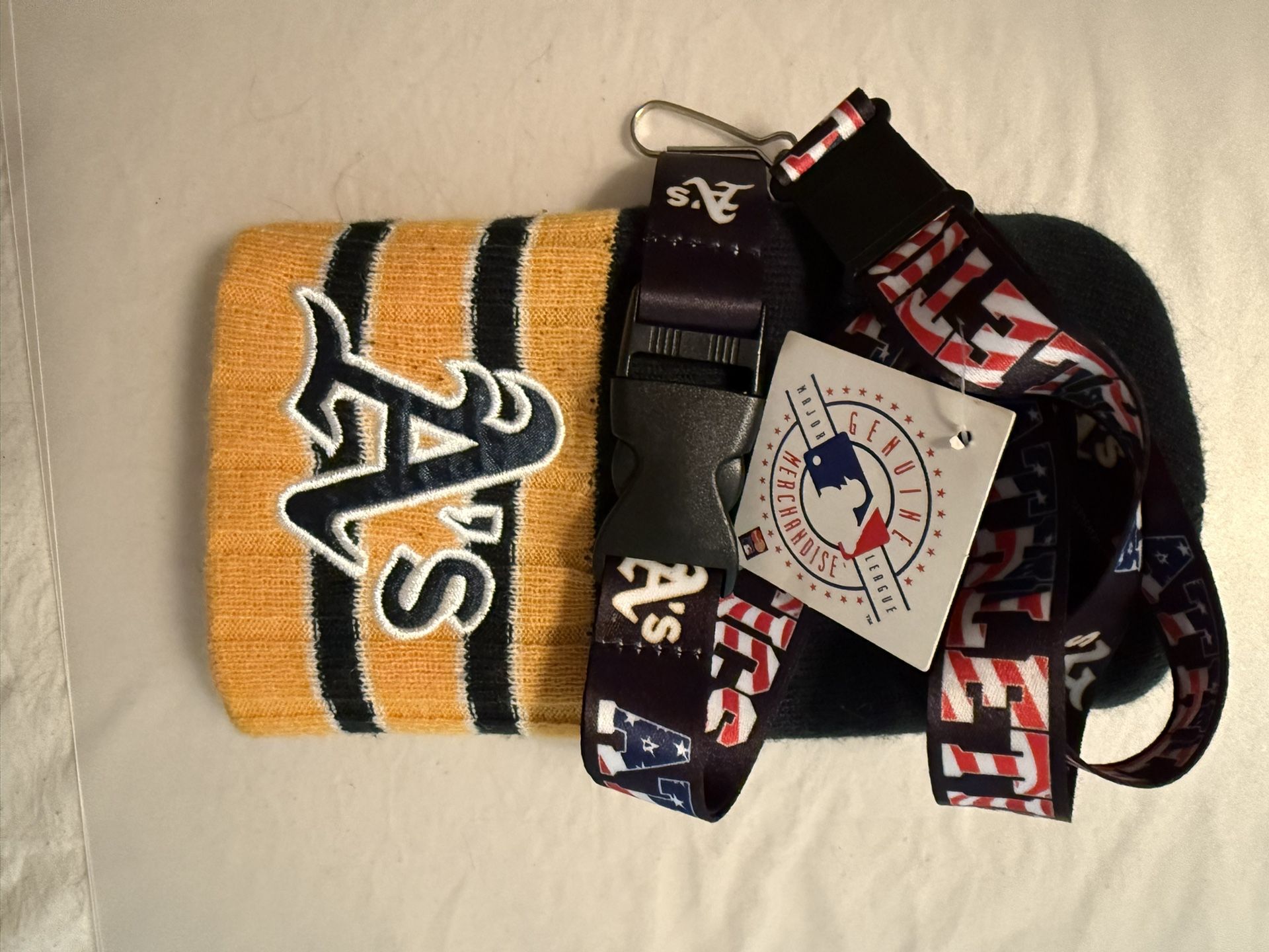 Oakland A’s Beanie And Oakland A’s Lanyard Both Brand New