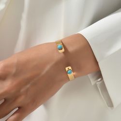 Turquoise  Cuff Bangle Golden Color