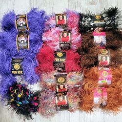 Lion Brand Fun Fur Yarn Lot – Sunset & Earth Tones (12 Skeins + Scraps) 665g Discontinued Lot