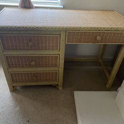 RATTAN Study Desk With Intact Glass Top 