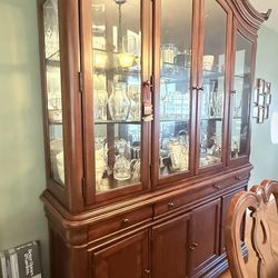 Cherry Oak Wood China Cabinet and Dining Table