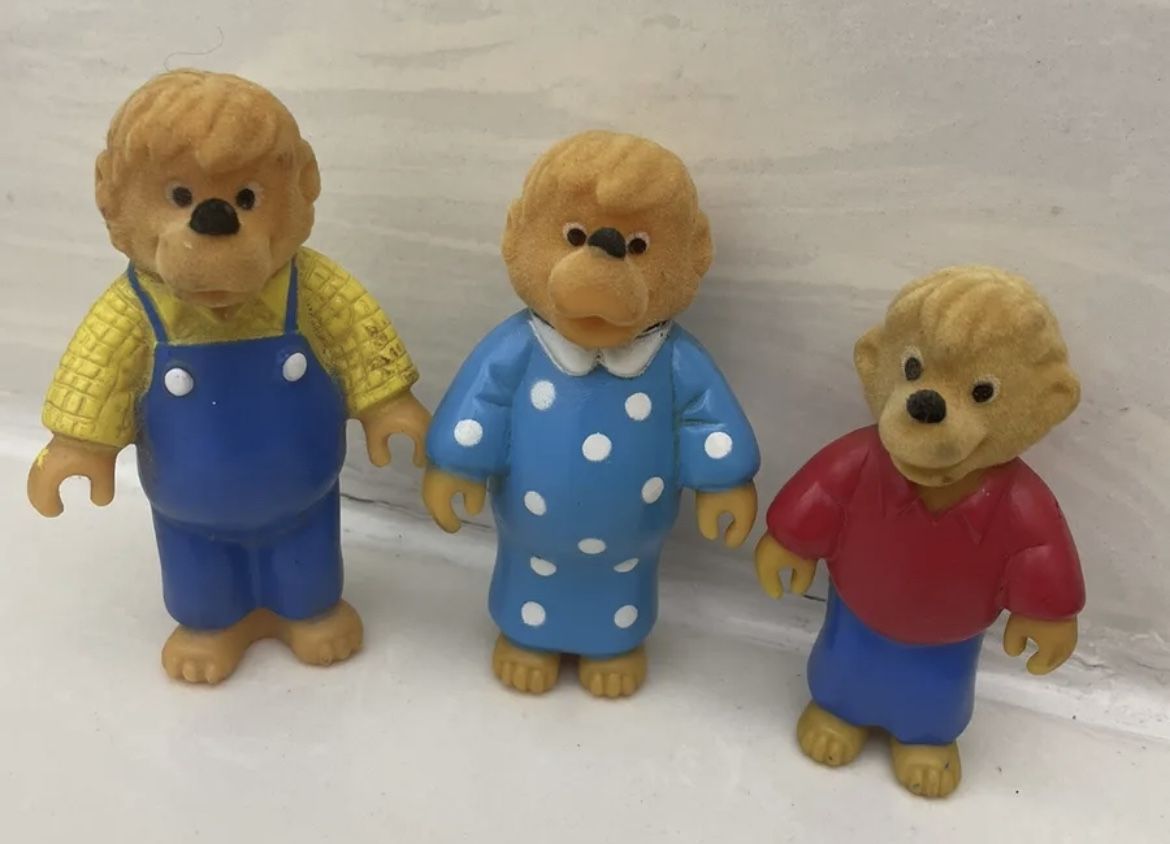 3 vtg Fuzzy Berenstain Bears Figures  SET McDonalds Happy Meal Toys 1986