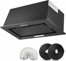 400CFM Range Hood Insert 23.6 inch |Build-In/Insert Stainless Steel with black powder coated Kitchen Vent Hood |3-Speed Controls with LED Lights| 6 La