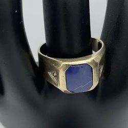 Mens 10k Yellow Gold Blue Sapphire and Diamond Ring Size 10 4.5 Grams