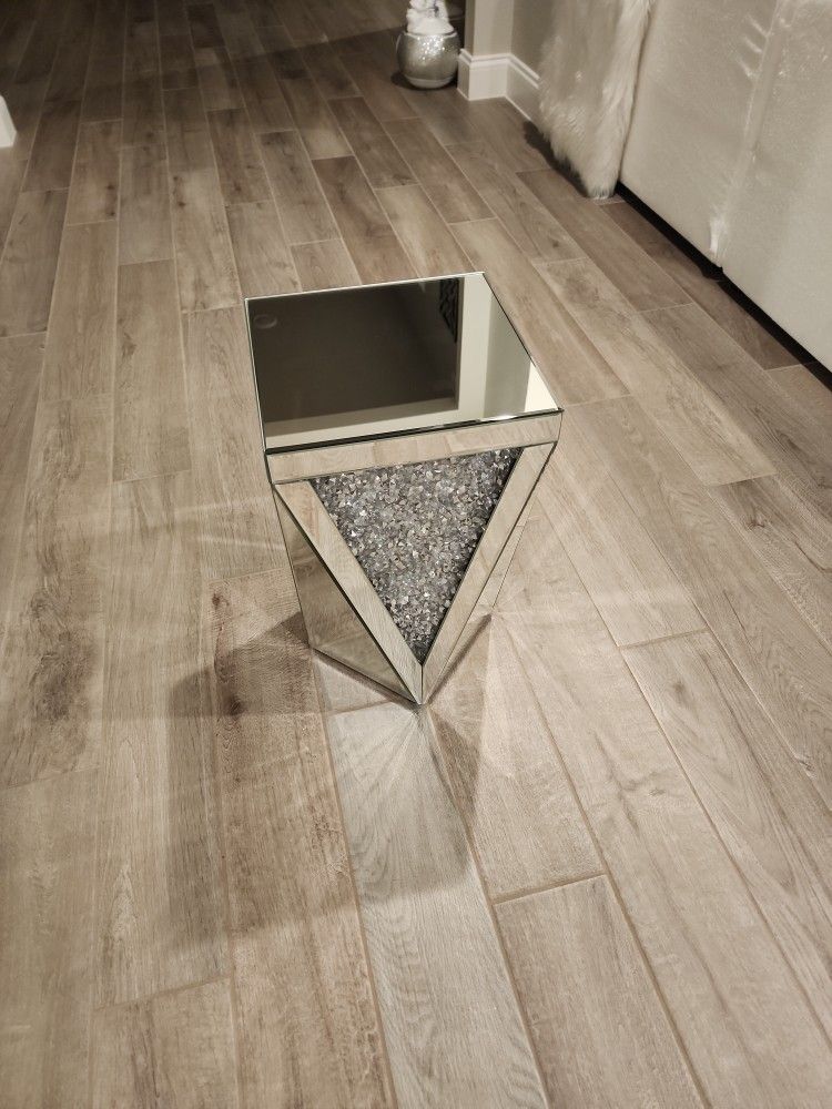 Crystal Inlay Silver Mirrored End Table