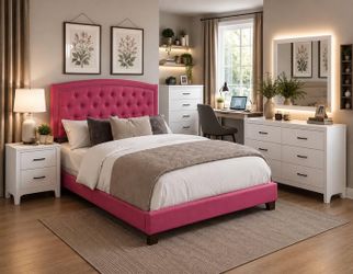 π Brand New Tufted Pink, Gray Upholstered Wingback Bed Frame with Nailhead Trim | King Queen Full Twin - Mattress & Box Spring β’ Pickup/Delivery π