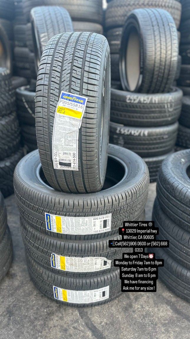SET OF NEW TIRES, 205/55R16 GOODYEAR EAGLE RSA, INCLUDING MOUNTING AND BALANCING. ASK ME FOR ANY SIZE OR BRAND, LLANTAS NUEVAS